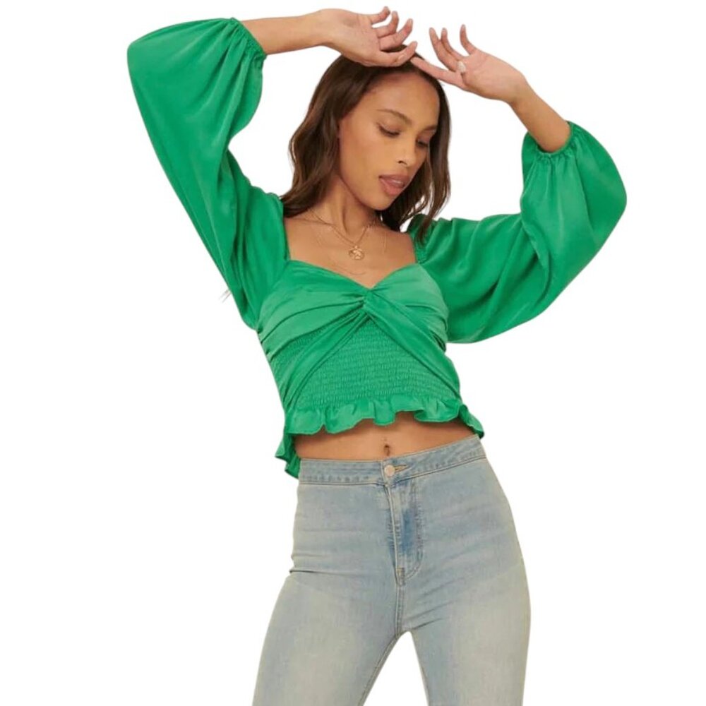 PROMESA Green Sweetheart Neck Smocked Cropped Top